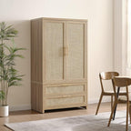 SICOTAS Rattan Armoire Wardrobe Closet Cabinet, and Hanging Rod, Boho - Image 7
