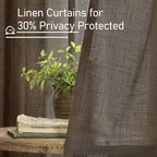 Dark Brown Linen Boho Sheer Curtains 84 inch Length 2 Panels | Soft Thick - Image 5
