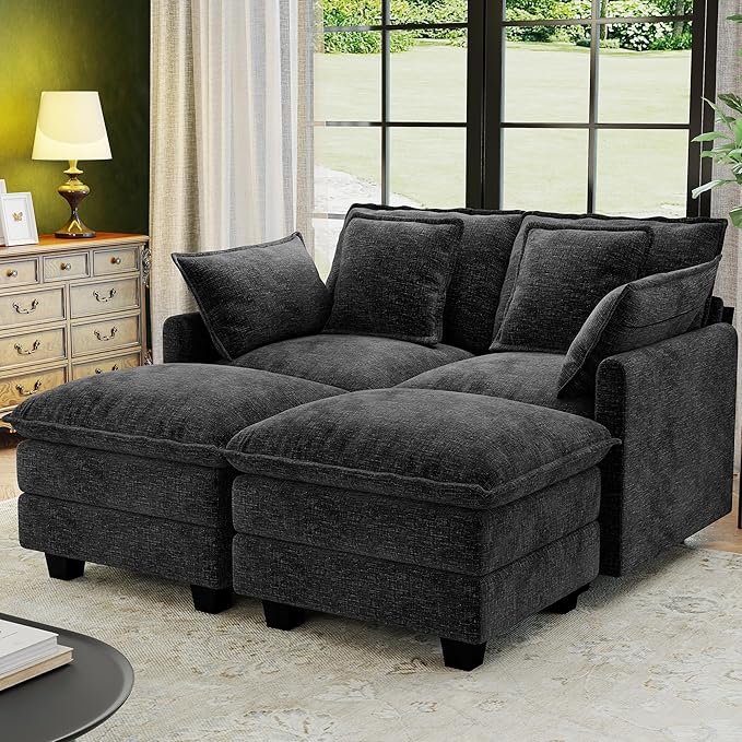 58" Cloud Couch Loveseat, Deep Seat Modular Sectional Sofa by Hanherry