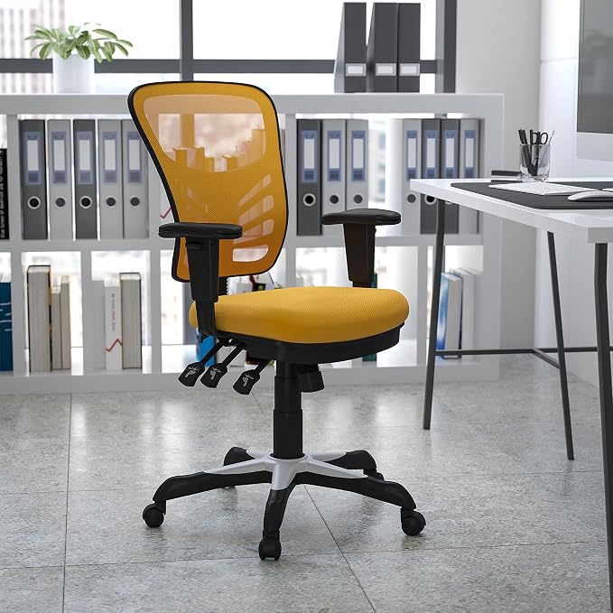 Flash Furniture Nicholas Mid-Back Yellow-Orange Mesh Multifunction Executive - Image 2