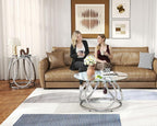O&K FURNITURE Silver Coffee Table, Modern Glass Coffee Table Living Room Table - Image 3