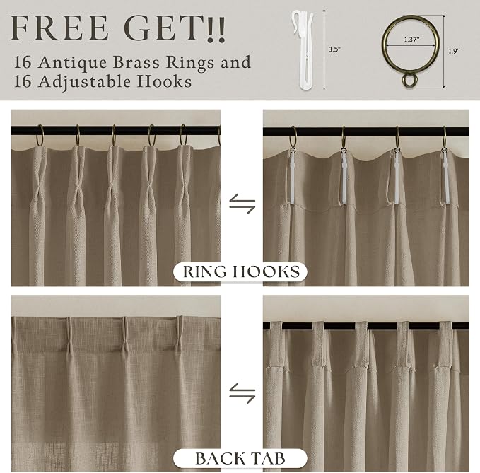 Pinch Pleat 84 Inch Semi Sheer Linen Memory Trained Curtains Camel Tan 50W | - Image 7