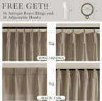 Linen Grey Beige Camel Pleated Light Filtering Curtains 120 Inch Long 50W | - Image 6