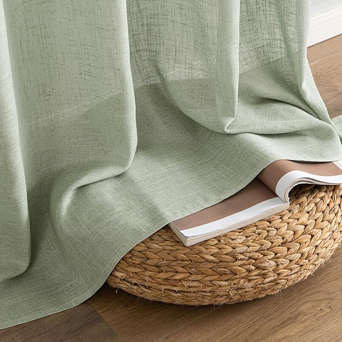 MIULEE Sage Linen Curtains 52x45 Inch Long 2 Panels of Green Window Drapes | - Image 7