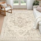 4x6 Area Rugs Living Room: Bedroom Washable Carpet Beige/Ivory | Vintage Boho by Luxturiy