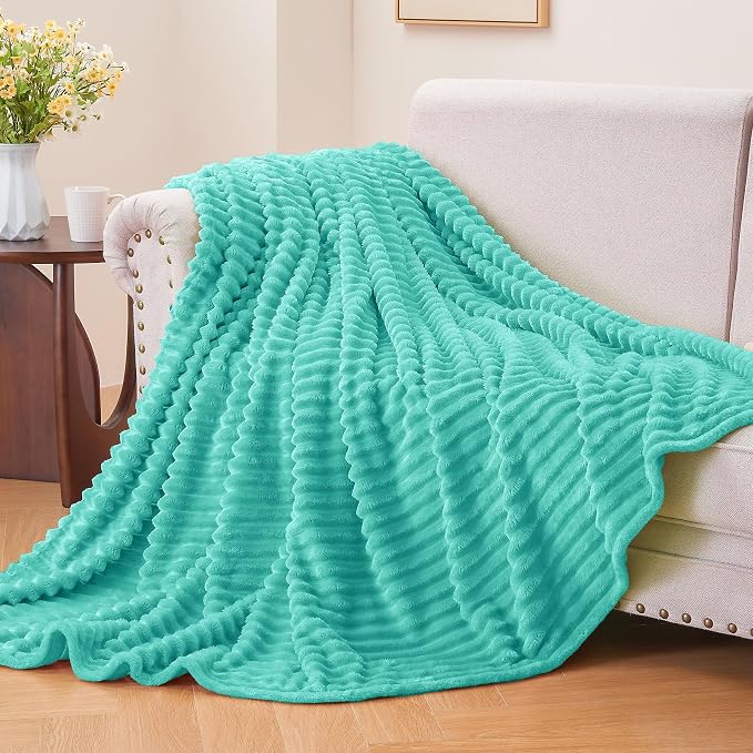BEDELITE 3D Ribbed Jacquard Aqua Fleece Twin Blanket - Image 2