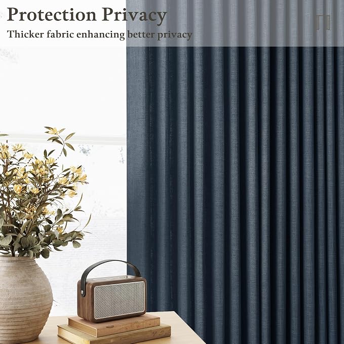 Dark Blue Memory Trained Linen Pinch Pleated Semi Sheer Curtains 108 Inches | - Image 6