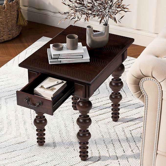 Retro Wooden Side End Table Vintage Nightstand Bedside Table - Image 3