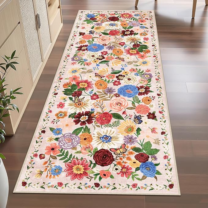 Beige Floral Hallway Runner Rug 2x6 - Image 5