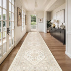 Washable Runner Rug 2.5x16, Non-Slip Long Kitchen Rugs, Cream/Beige | Vintage - Image 4