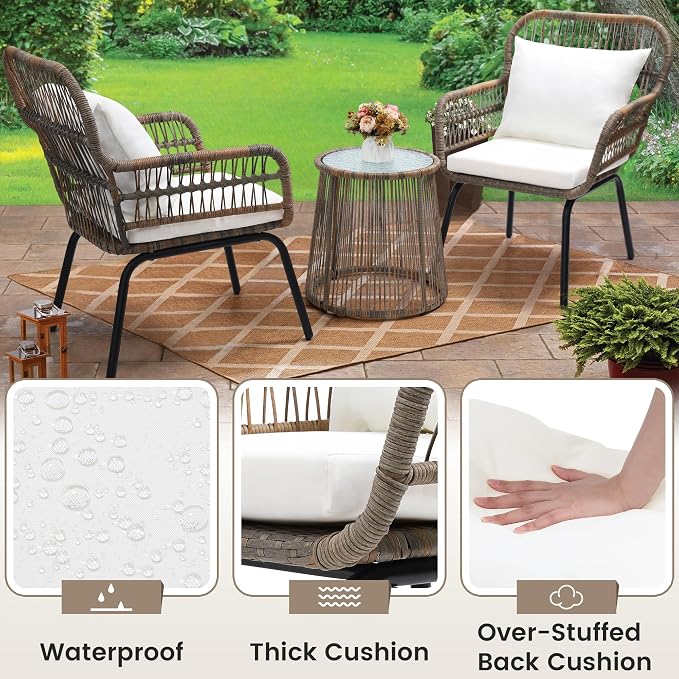 wildformers 3 Pieces Rattan Wicker Bistro Set, Outdoor Conversation Set - Image 4