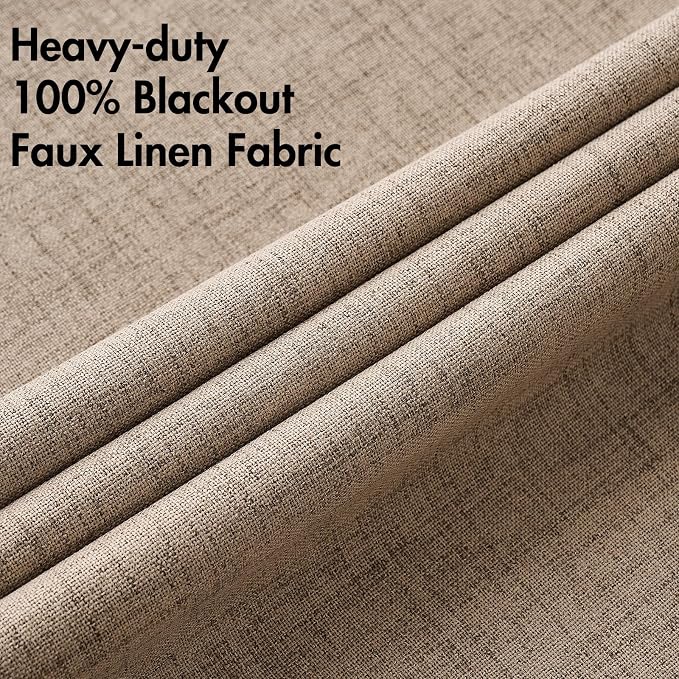 MIULEE Extra Wide 100% Blackout Linen Curtains 100x96 Copper Brown | Room - Image 5