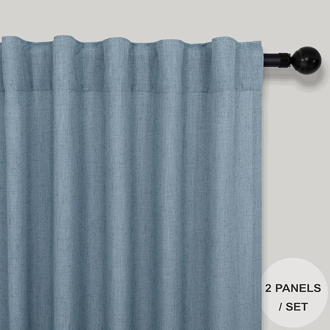 Blue Curtains 38 Inch Width for Kitchen Door 2 Panels Back Tab Rod Pocket Semi - Image 9