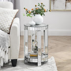 Mirrored Round End Table with Crystal, 2-Layer Modern Small Sofa Table with - Image 3