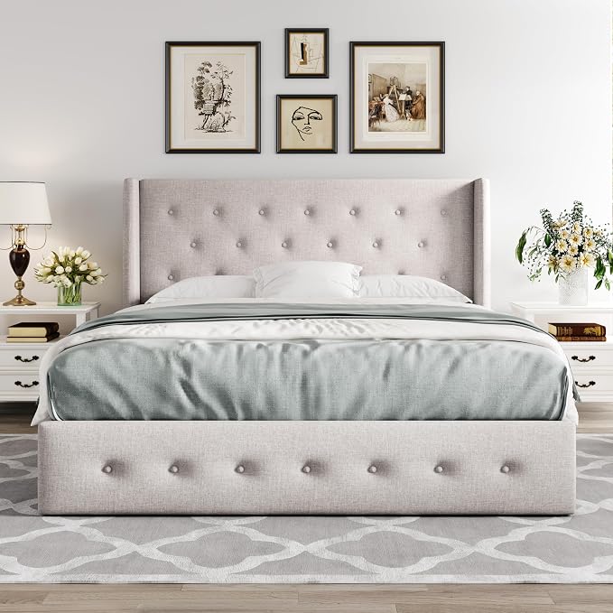 Allewie Full Size Lift Up Storage Bed, Button Tufted Headboard - Image 7