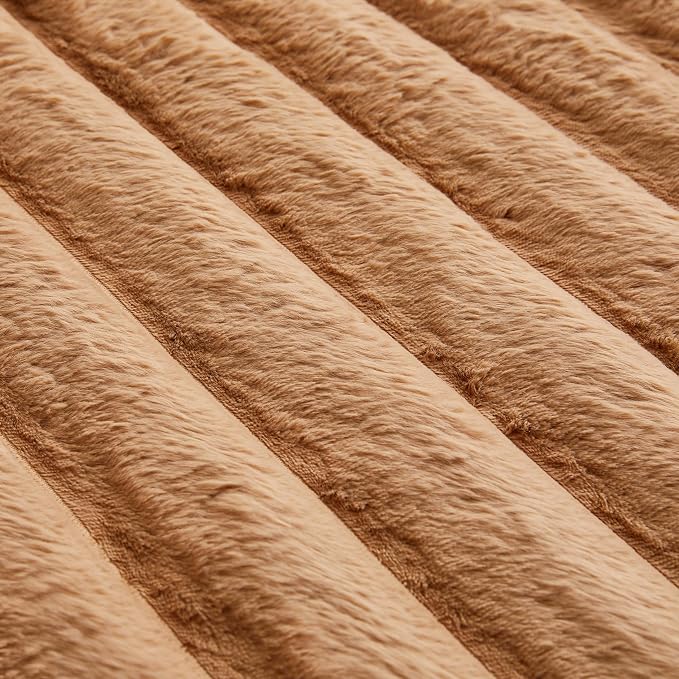 Coffee Rabbit Striped Plush Rug 3'x5', Fluffy Faux Fur Shaggy Area Rug - Image 6