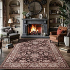 Area Rugs for Living Room, 6x9 Washable Area Rug for Bedroom, Retro Floral by Rtizon