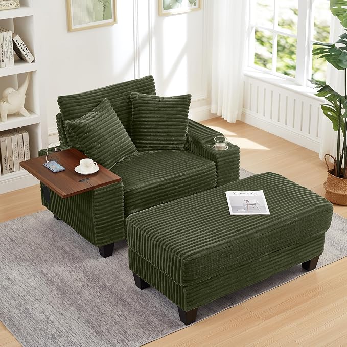 KEIKI Corduroy Storage Armrest Sofa, Single Versatile Seat by KEIKI