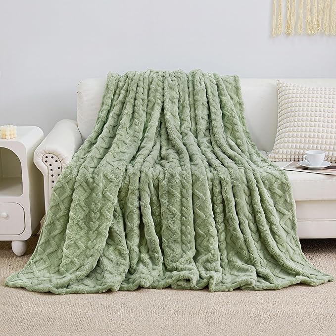 Aganear Fleece Throw Blanket for Bed Couch 90"x108" Sage Green | Lightweight - Image 5