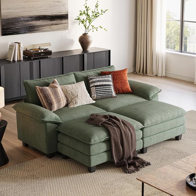 LINSY HOME 90" Modular Cloud Love Seat Sofa, Corduroy Soft Sectional Couch by LINSYHOME