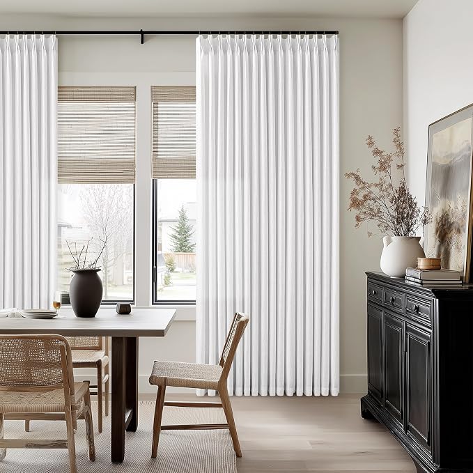 Extra Long Semi Sheer Pinch Pleat Linen Modern Curtains Snow White 50Wx120L | - Image 8
