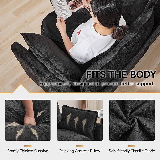 111'' Sectional Cloud Deep Seat Couch, Modern Comfy Chenille L Shaped Sectional - Image 4