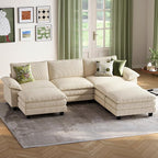 LINSY HOME 123" Modular Sectional Sofa, 3-Seat Corduroy Modern Cloud Couch - Image 3