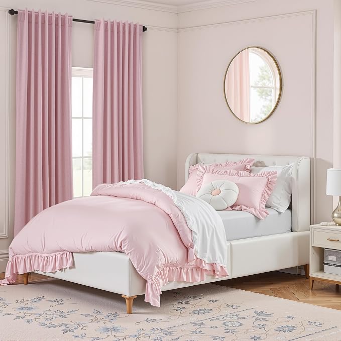 Rose 100% Blackout Linen Curtains 96 Inch Length 2 Panels Set - Image 9