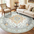 RELEANY Washable Area Rug, Round 6ft, Water Repellent, Pet Friendly, Vintage by RELEANY