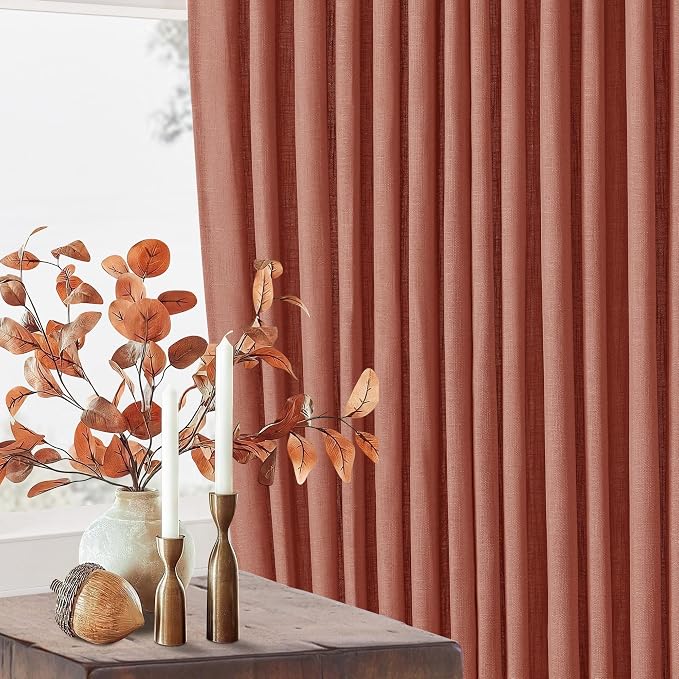 Pinch Pleated Terracotta Linen Curtains 84 Inches Long 2 Panels Firebrick | - Image 6