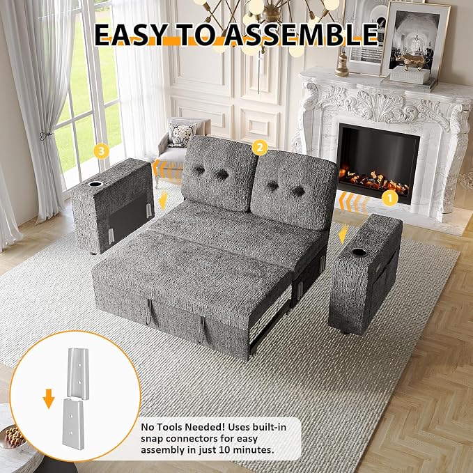 63 Inch Sleeper Sofa Bed, 3 in 1 Pull Out Couch Bed - Image 7
