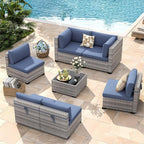 6-Seat Modular Patio Furniture Set – Outdoor Wicker Sectional Sofa - Image 2