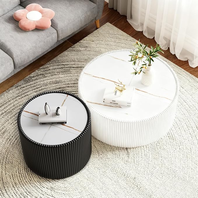 2-Piece Round Nesting Coffee Table Set, 29.52" Marble Coffee Table and End - Image 3