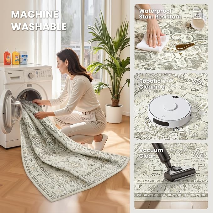 5x7 Area Rugs for Living Room, Large Washable Rug, Dining Room, Low Pile - Image 5