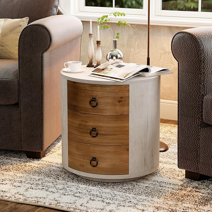 SUNBURY End Table Living Room Small Side Table w 3 Drawers, Farmhouse - Image 3