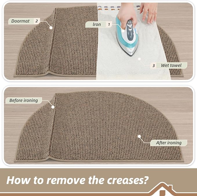 BEQHAUSE Dirt Trapper Door Mat 26" x 40" Half Circle Non Slip Rugs, Taupe | - Image 9