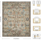 8x10 Area Rugs, Vintage Retro Soft Washable Rug, Non-Slip Low Pile Rugs - Image 2