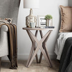 Pedestal Farmhouse End Table Set of 2, Distressed Top - Image 7