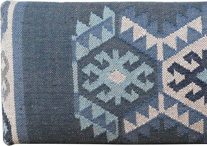 LR Home Blue/Ivory Handmade Upholstered Bench - Image 9