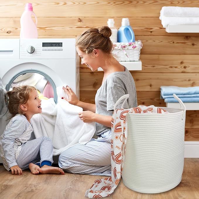XUANGUO Cotton Rope Laundry Basket Hamper - Image 4