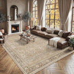 Schweek 9x12 Area Rug Khaki Vintage Distressed Washable Rugs - Image 3