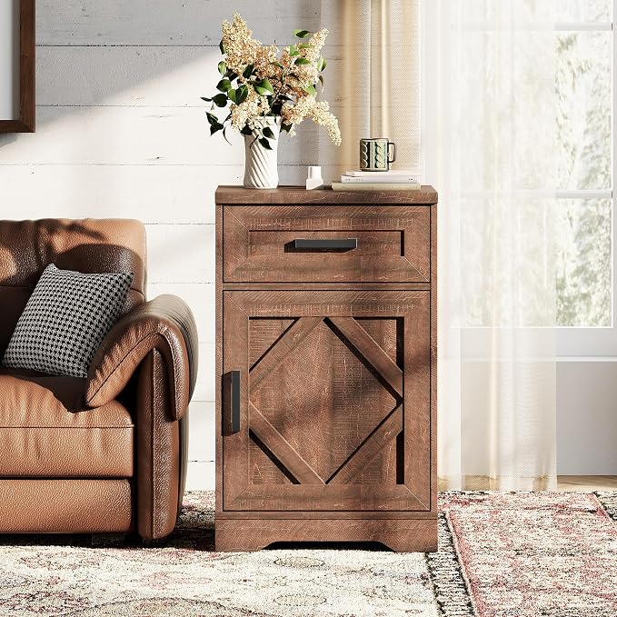 WAMPAT 32" H End Table for Living Room, Rustic Nightstand - Image 3