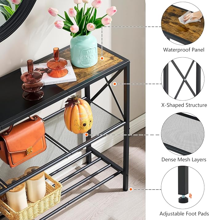 Hoctieon Industrial Console Table, 3 Tier Entryway Table, Hallway Table - Image 9