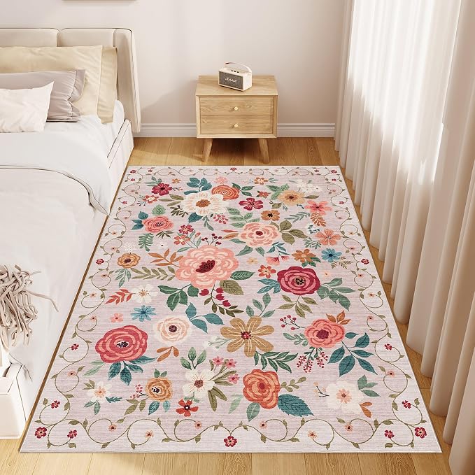 DUKINO 3x5 Area Rug, Floral Washable Rug - Image 4