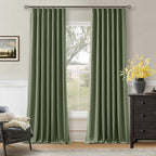 120 Inch Olive Green Linen Pinch Pleated Blackout Curtains Double Layer | 100% by Twodrapes