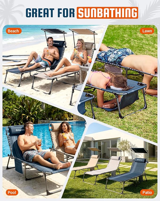 KingCamp Lounge Chair with face Hole & Canopy Shade, 400LBS Folding Portable - Image 10