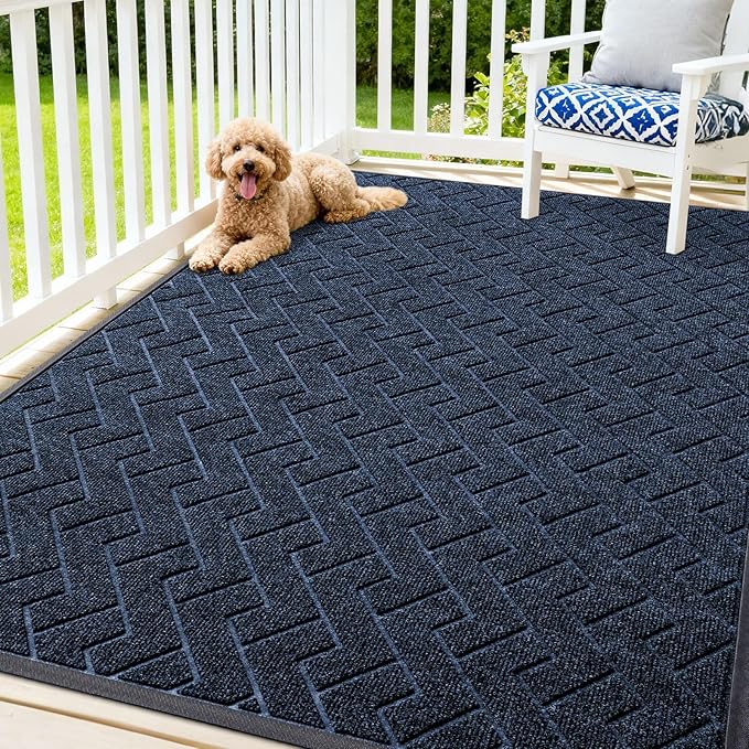 OLANLY Front Door Mat Outside 71x47, All-Season Absorbent Rubber Doormat | Blue by OLANLY