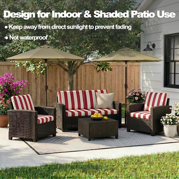 CALBODE 8 Pcs Stretch Outdoor Seat Cushion Covers, Washable Striped Chair Seat - Image 5