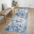 2.6x8 Washable Runner Rug：Modern Abstract Kitchen Soft Carpet Blue | - Image 2