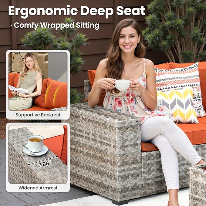 ovios 7 Pieces Patio Furniture Set, Outdoor Wicker Sectional Sofa - Image 5